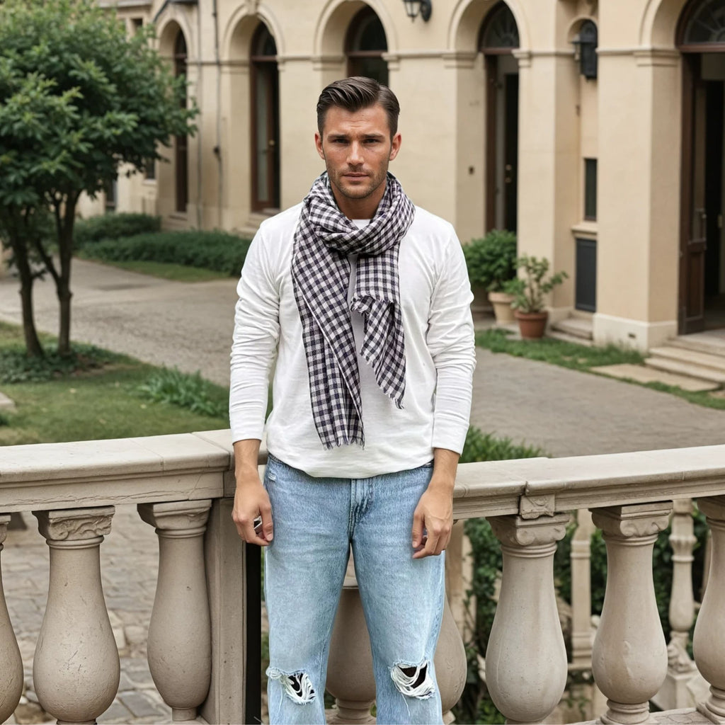 Joy Mens Check Merino Wool Scarf