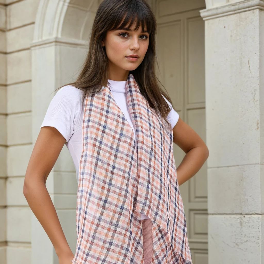 Nerida Check Multi Linen Scarf