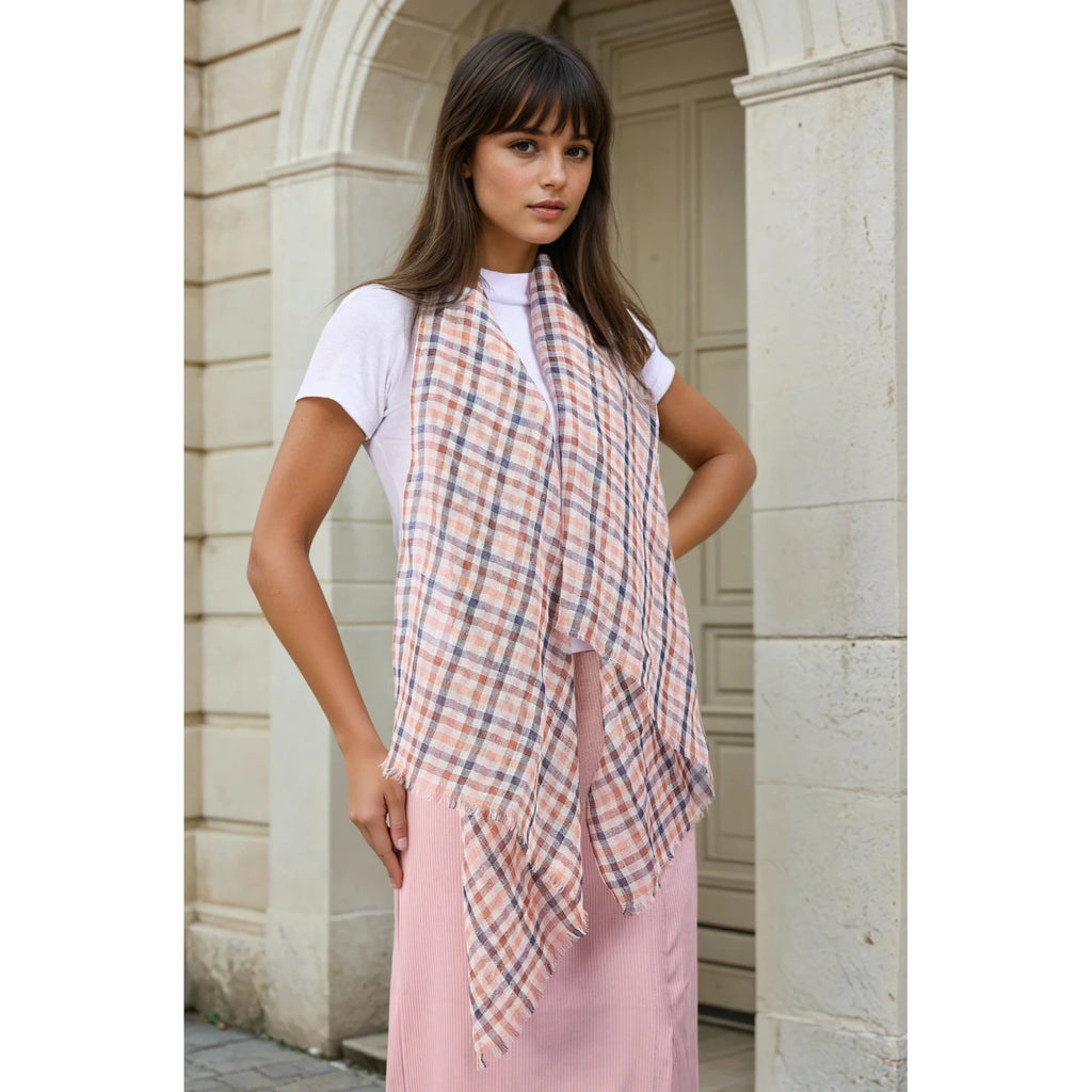 Nerida Check Multi Linen Scarf