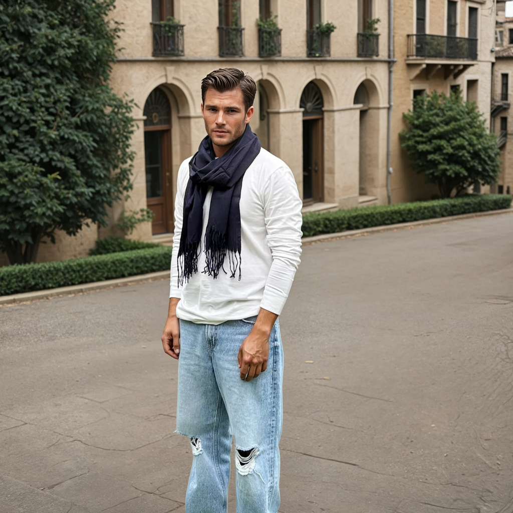 Mens Plain Merino Wool Scarf in Navy