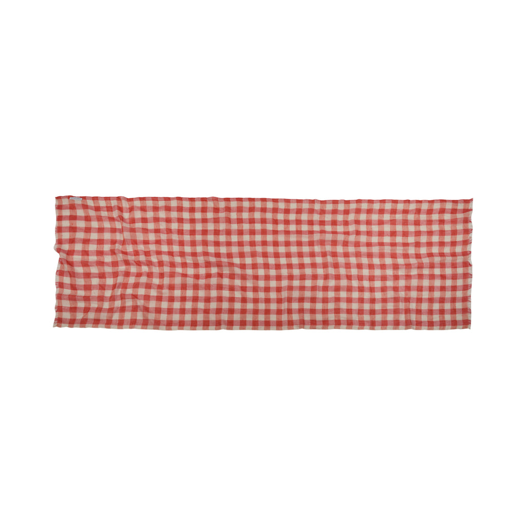 Dina Check Linen Scarf in Coral