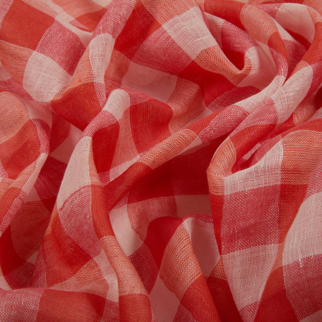 Dina Check Linen Scarf in Coral