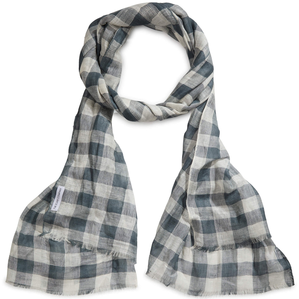 Dina Check Linen Scarf in Grey