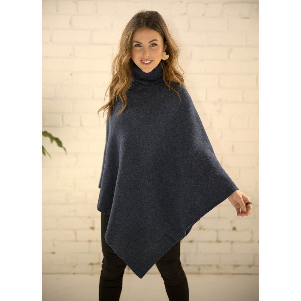 Joy Wool Poncho in Navy