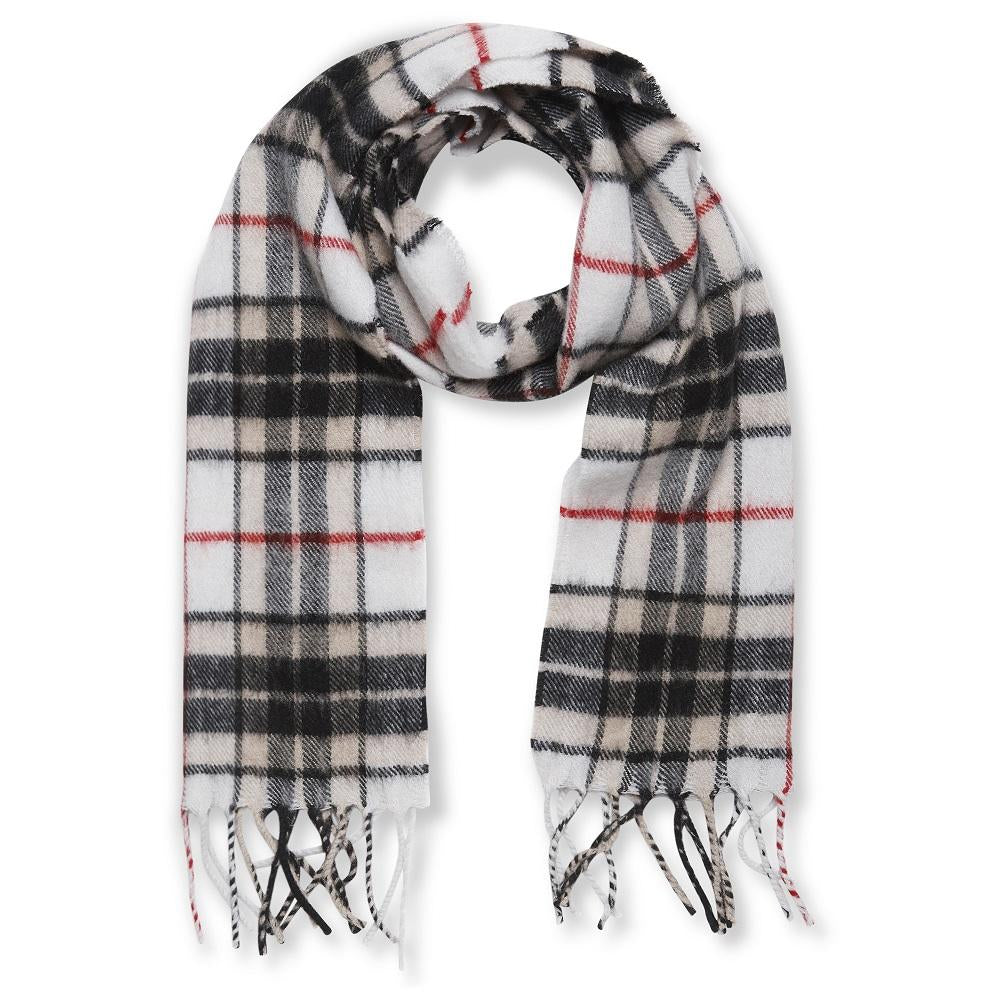 Mens Check Merino Wool Scarf in Natural